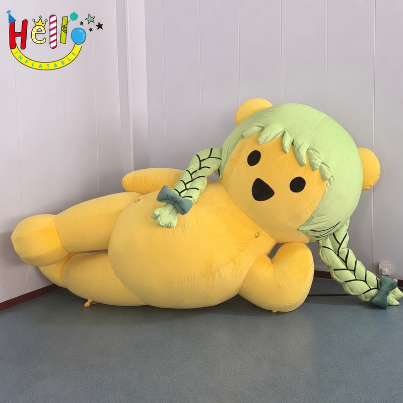 Giant Yellow Bear Inflatable Mascot with Green Braid Hair for Kids Party Mall Decoration插图 Giant Yellow Bear Inflatable Mascot with Green Braid Hair for Kids Party Mall Decoration