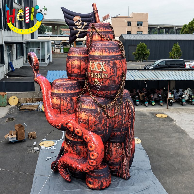 Giant Pirate Barrel Tower Inflatable with Octopus Tentacles for Bar Halloween Decoration插图 Giant Pirate Barrel Tower Inflatable with Octopus Tentacles for Bar Halloween Decoration