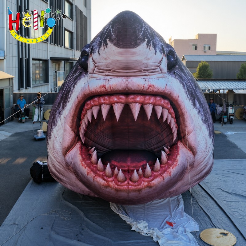 Giant Realistic Shark Head Inflatable with Open Mouth for Halloween Ocean Theme Decoration插图 Giant Realistic Shark Head Inflatable with Open Mouth for Halloween Ocean Theme Decoration