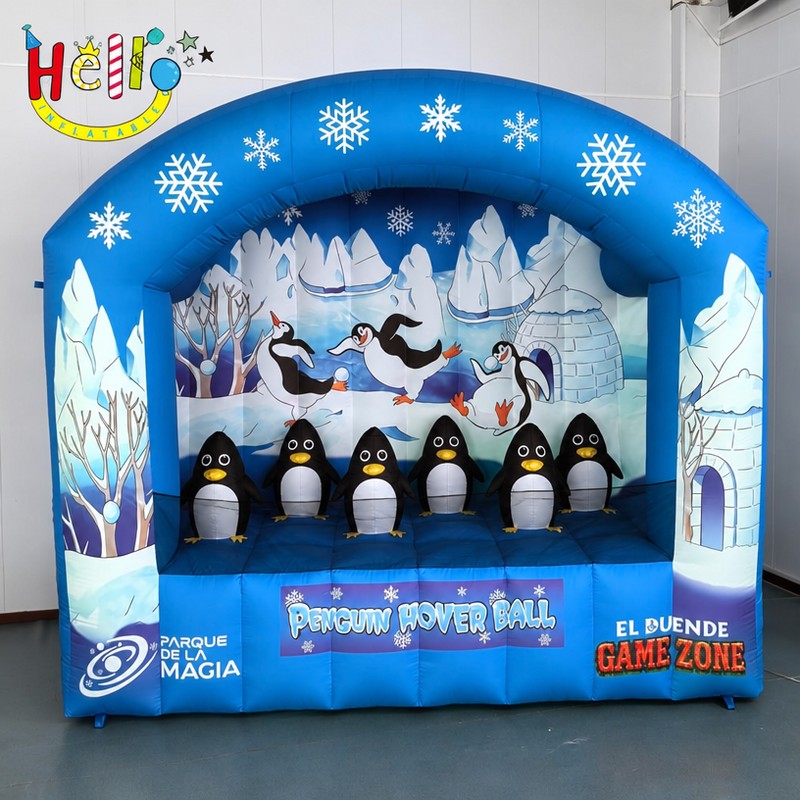 Giant Inflatable Penguin Carnival Game Booth with Snowflake Arch for Winter Event Rental