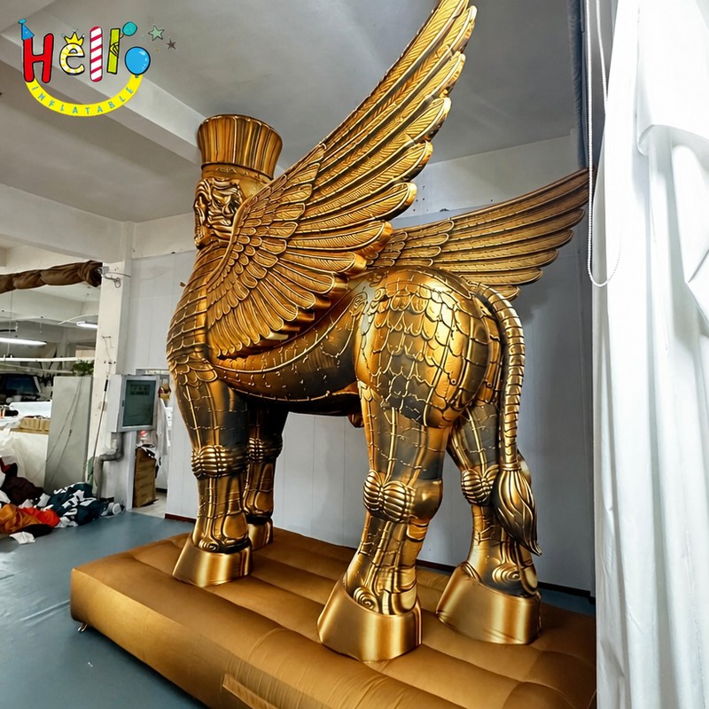 Giant Inflatable Winged Bull Statue with Human Head for Museum Exhibition Decoration