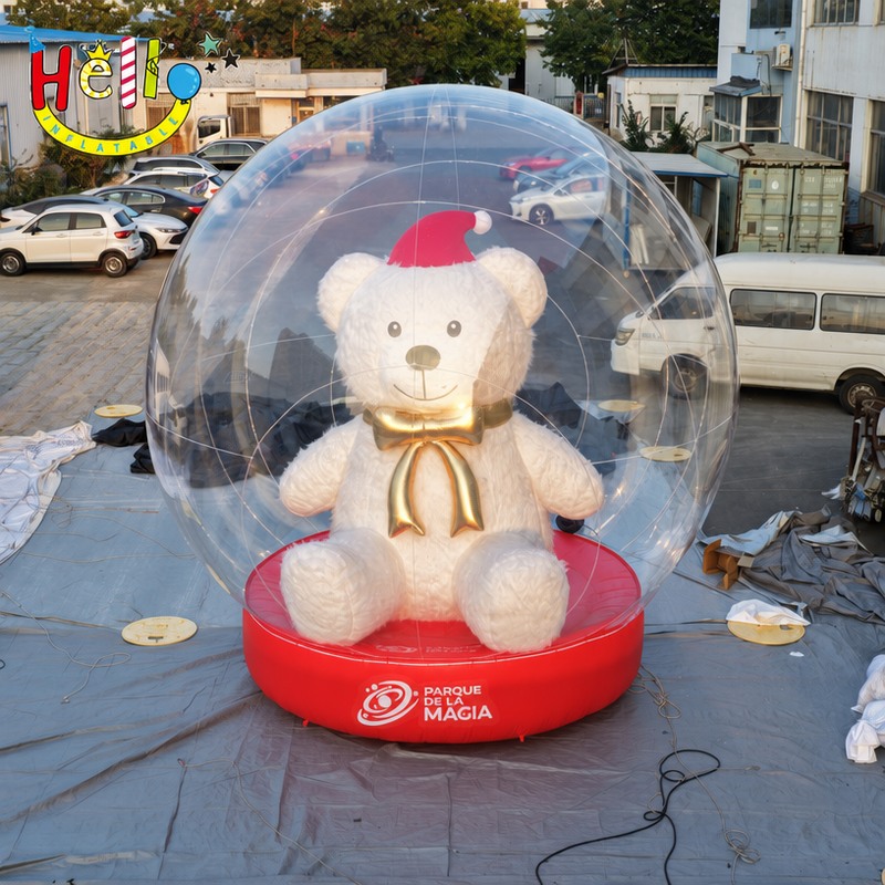 Giant Inflatable Snow Globe with Teddy Bear Inside for Christmas Decoration