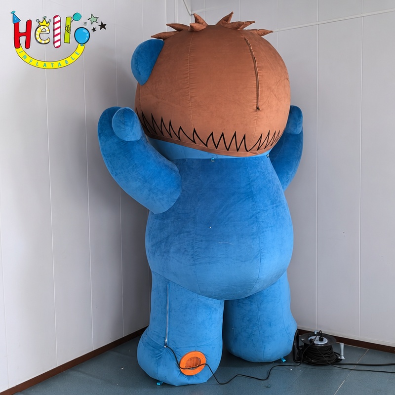 Giant Blue Teddy Bear Inflatable with Brown Spiky Hair for Mall Kids Party Decoration