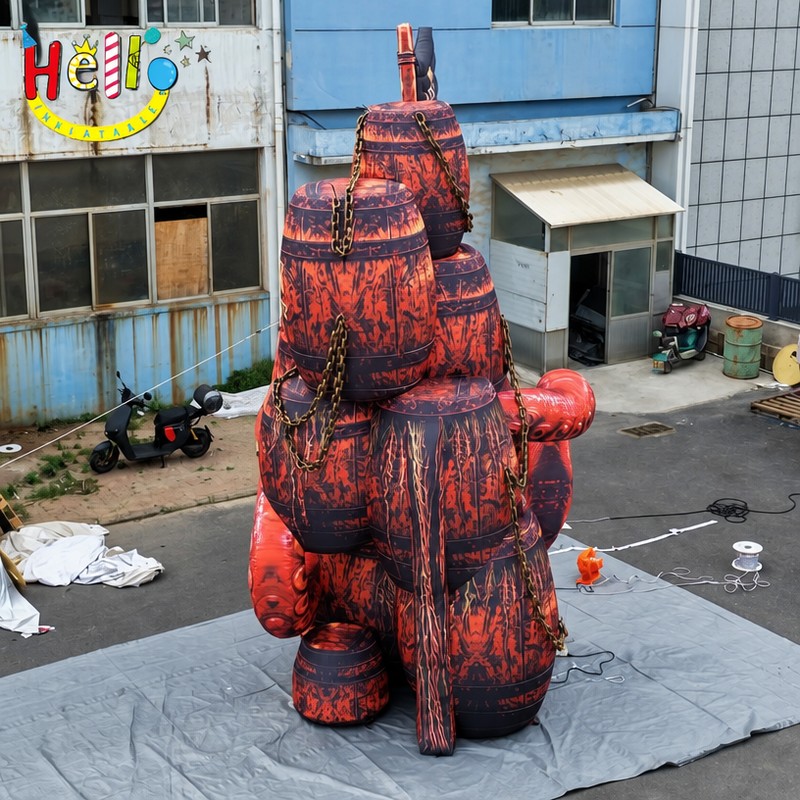Giant Pirate Barrel Tower Inflatable with Octopus Tentacles for Bar Halloween Decoration
