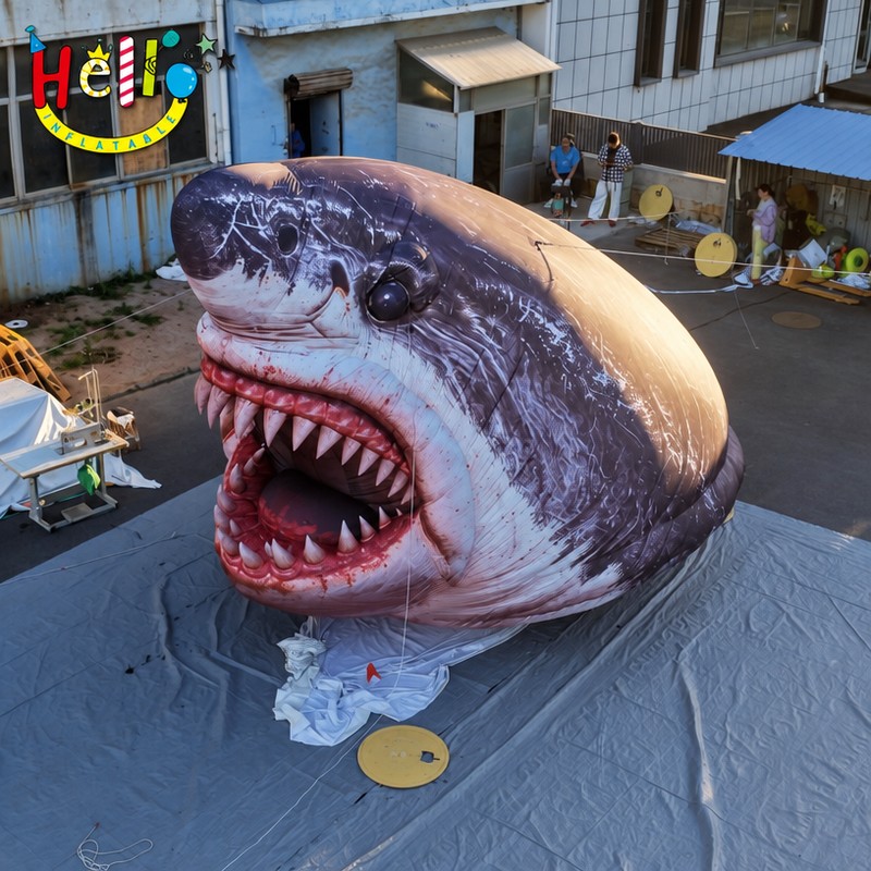 Giant Realistic Shark Head Inflatable with Open Mouth for Halloween Ocean Theme Decoration