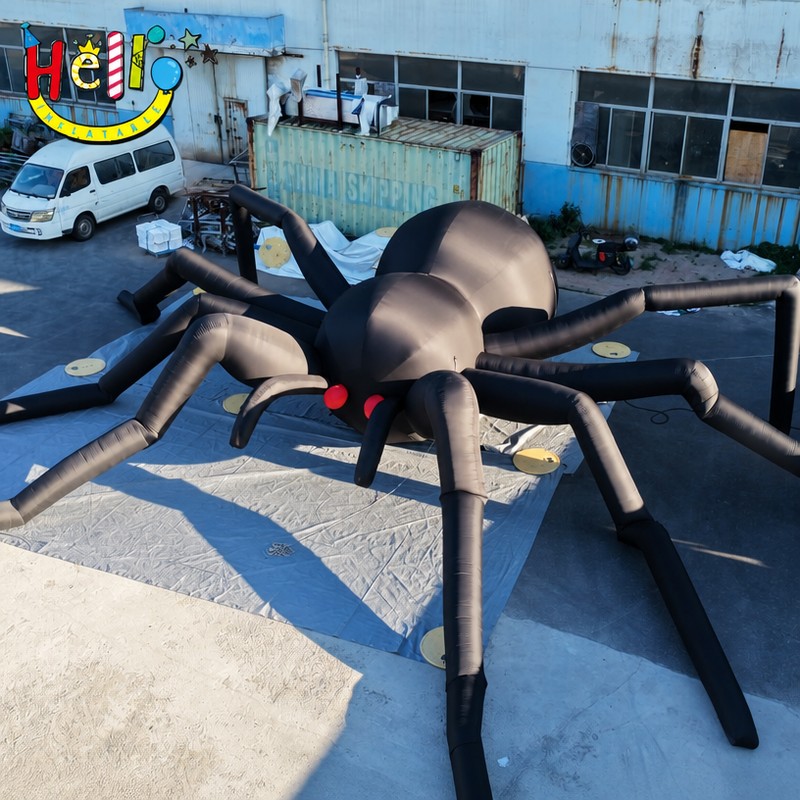 Giant Black Inflatable Spider with Glowing Red Eyes for Halloween Outdoor Decoration