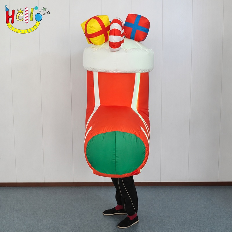 Inflatable Christmas Stocking Costume for Adults Holiday Party Parade Walking Mascot插图1 Inflatable Christmas Stocking Costume for Adults Holiday Party Parade Walking Mascot