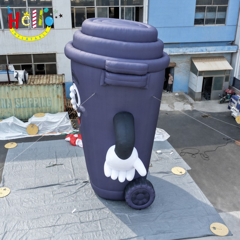 Giant Cartoon Trash Bin Inflatable Mascot with Thumbs Up for Recycling Campaign