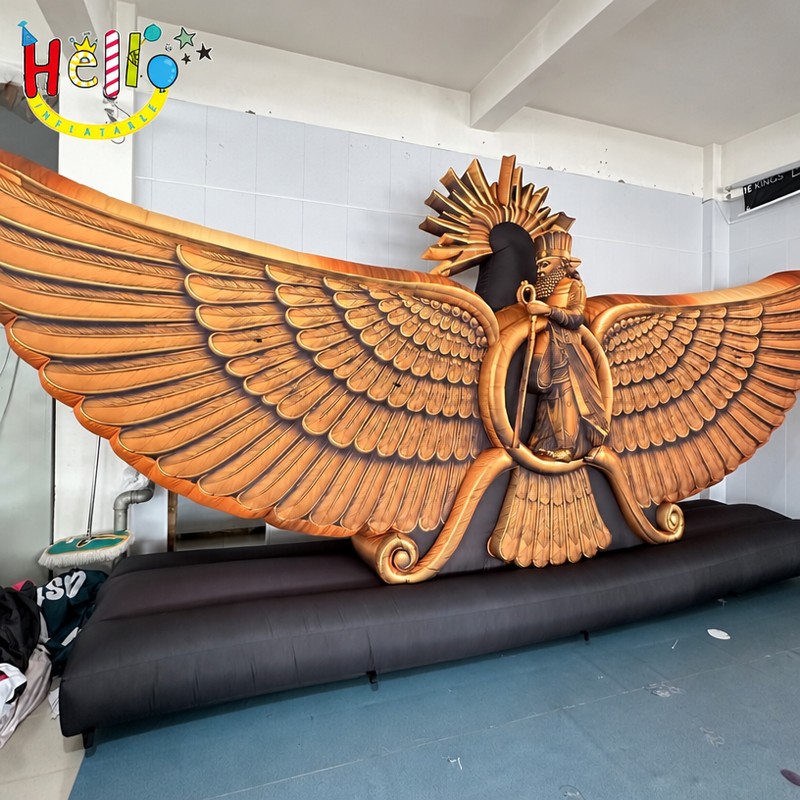 Giant Inflatable Winged Deity Relief Wall Decor with Gold Finish for Cultural Exhibition