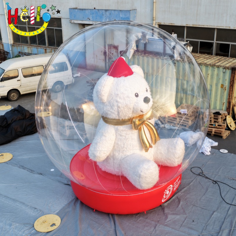 Giant Inflatable Snow Globe with Teddy Bear Inside for Christmas Decoration