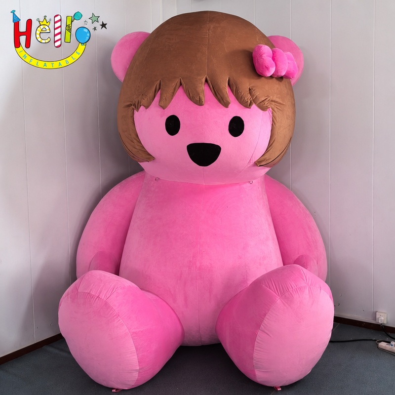 Giant Pink Teddy Bear Inflatable with Brown Hair Bow for Kids Party Mall Decoration插图 Giant Pink Teddy Bear Inflatable with Brown Hair Bow for Kids Party Mall Decoration
