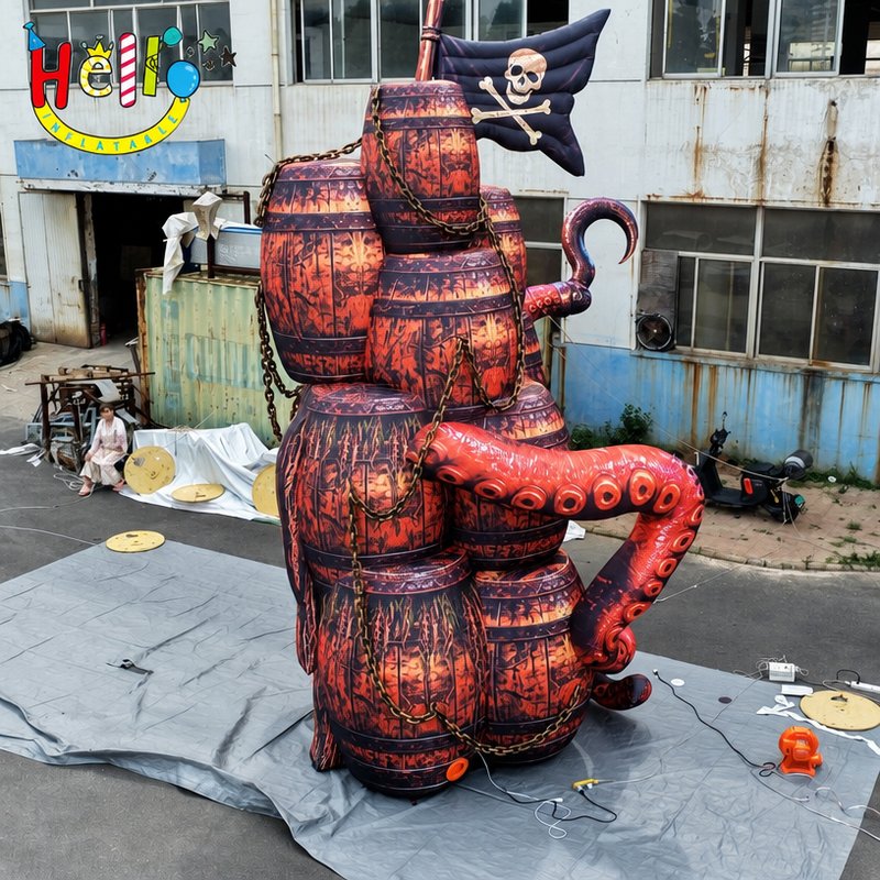 Giant Pirate Barrel Tower Inflatable with Octopus Tentacles for Bar Halloween Decoration插图1 Giant Pirate Barrel Tower Inflatable with Octopus Tentacles for Bar Halloween Decoration