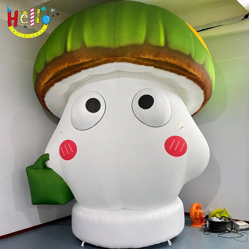 Giant Cartoon Mushroom Inflatable Mascot with Green Cap for Commercial Event Decoration插图 Giant Cartoon Mushroom Inflatable Mascot with Green Cap for Commercial Event Decoration