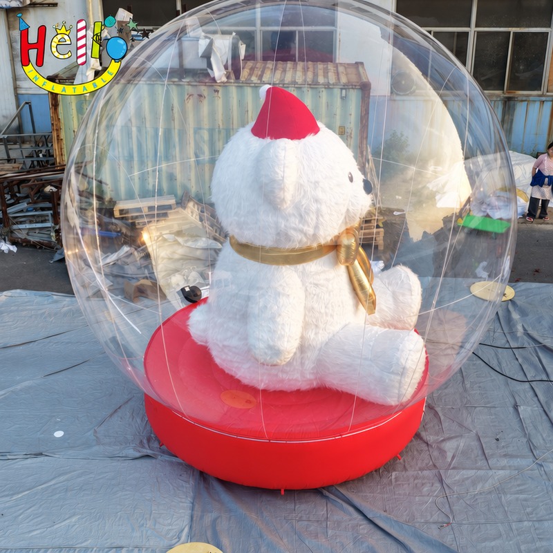 Giant Inflatable Snow Globe with Teddy Bear Inside for Christmas Decoration