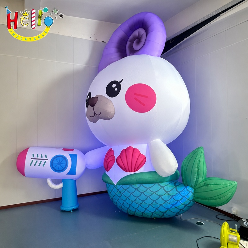 Giant Inflatable Mermaid Character with Shell Top for Pool Party Decoration