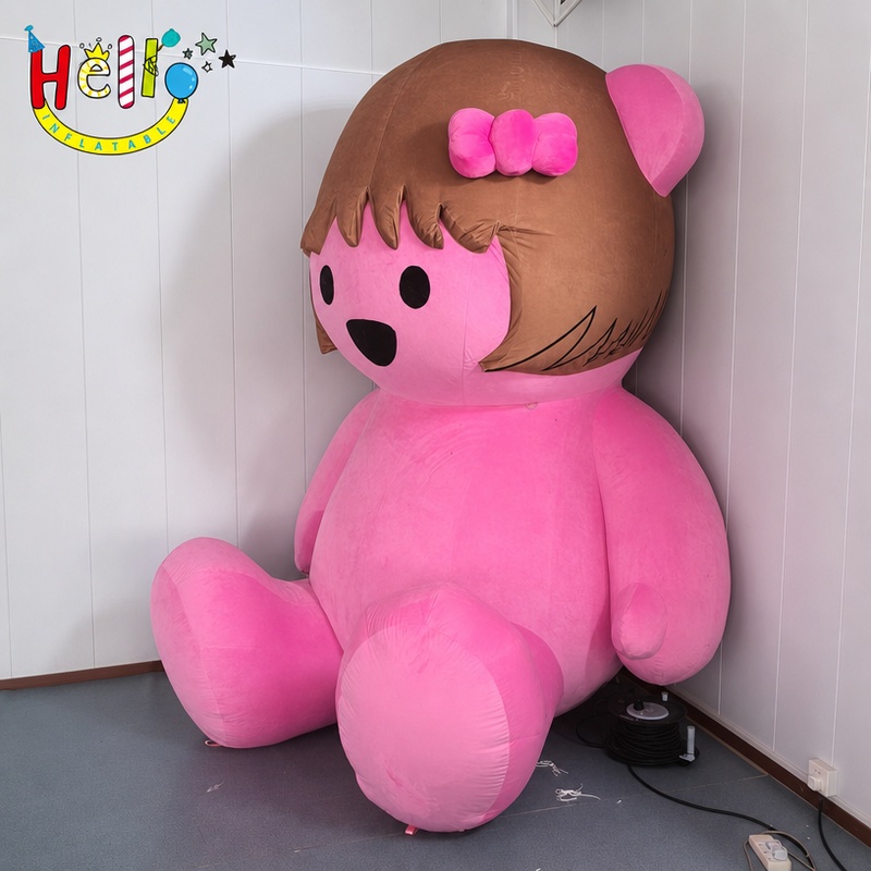 Giant Pink Teddy Bear Inflatable with Brown Hair Bow for Kids Party Mall Decoration