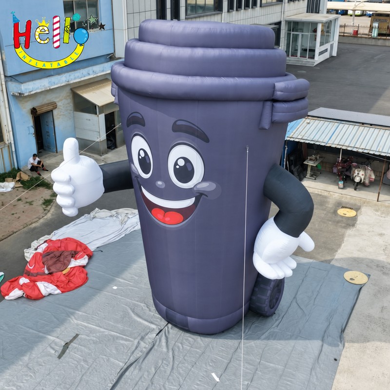 Giant Cartoon Trash Bin Inflatable Mascot with Thumbs Up for Recycling Campaign