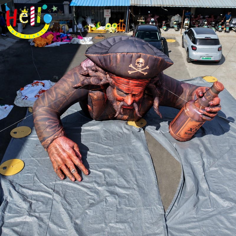 Giant Pirate Inflatable Mascot Holding Rum Bottle with Tricorn Hat for Outdoor Bar Pub Grand Opening Decoration