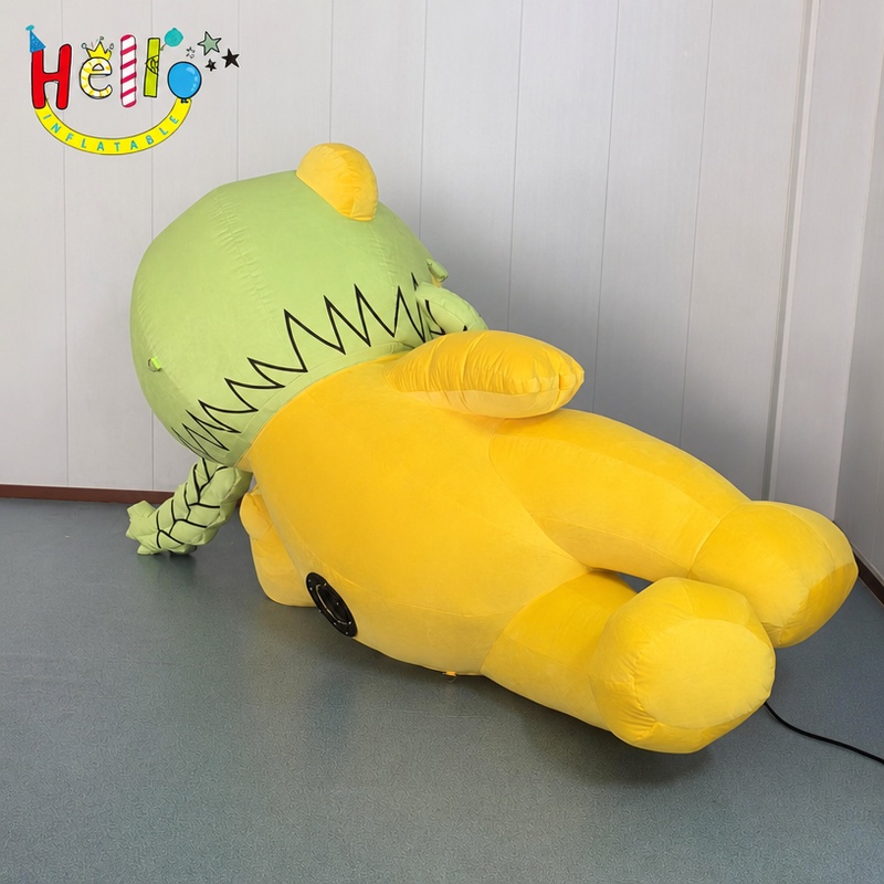 Giant Yellow Bear Inflatable Mascot with Green Braid Hair for Kids Party Mall Decoration插图2 Giant Yellow Bear Inflatable Mascot with Green Braid Hair for Kids Party Mall Decoration