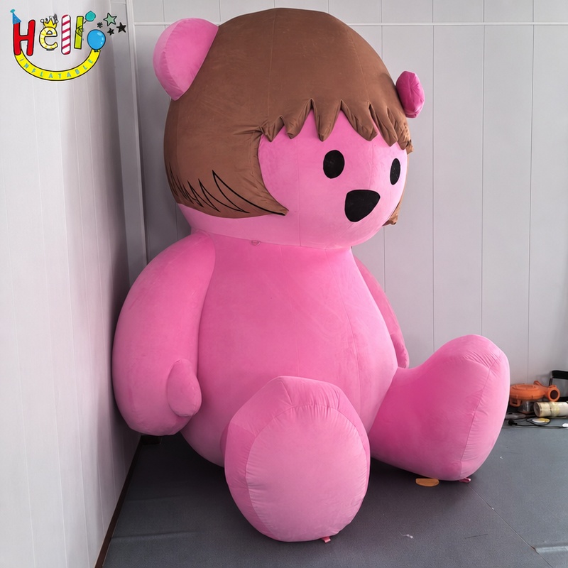 Giant Pink Teddy Bear Inflatable with Brown Hair Bow for Kids Party Mall Decoration