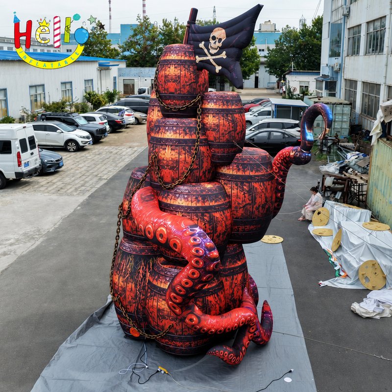Giant Pirate Barrel Tower Inflatable with Octopus Tentacles for Bar Halloween Decoration插图2 Giant Pirate Barrel Tower Inflatable with Octopus Tentacles for Bar Halloween Decoration