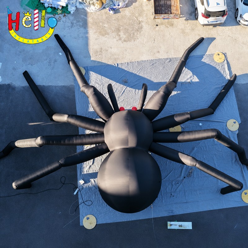 Giant Black Inflatable Spider with Glowing Red Eyes for Halloween Outdoor Decoration