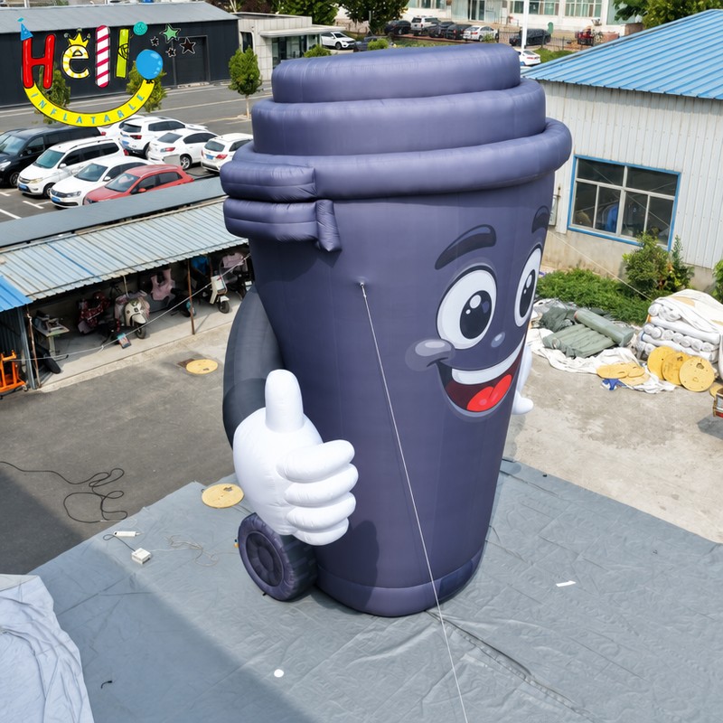 Giant Cartoon Trash Bin Inflatable Mascot with Thumbs Up for Recycling Campaign