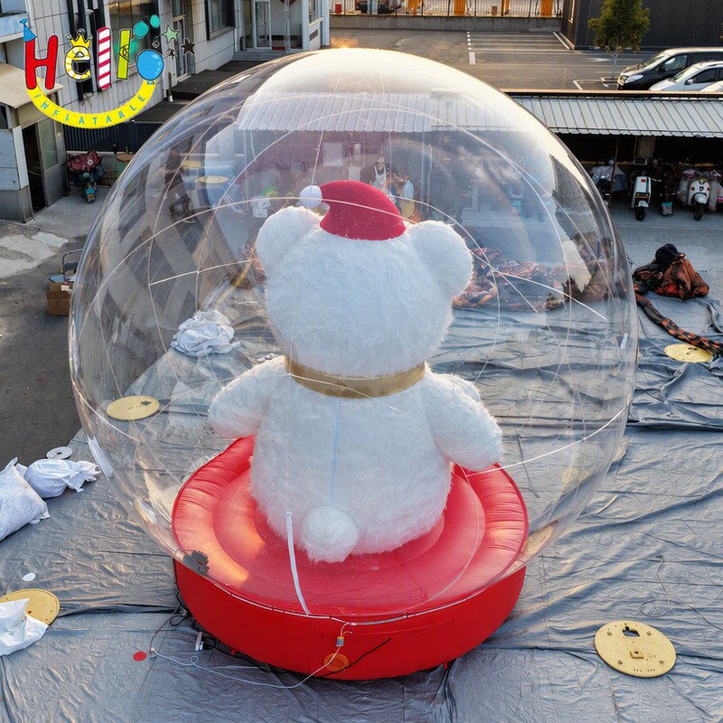 Giant Inflatable Snow Globe with Teddy Bear Inside for Christmas Decoration