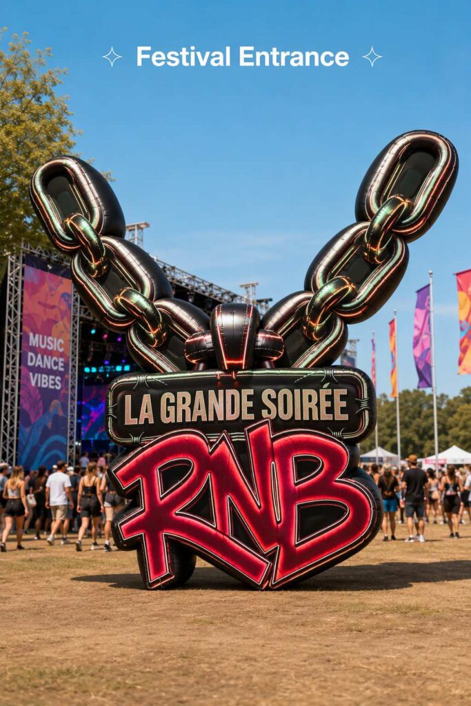 Custom Inflatable Chain Sign with Neon Effect Print for Event Stage Backdrop Decoration