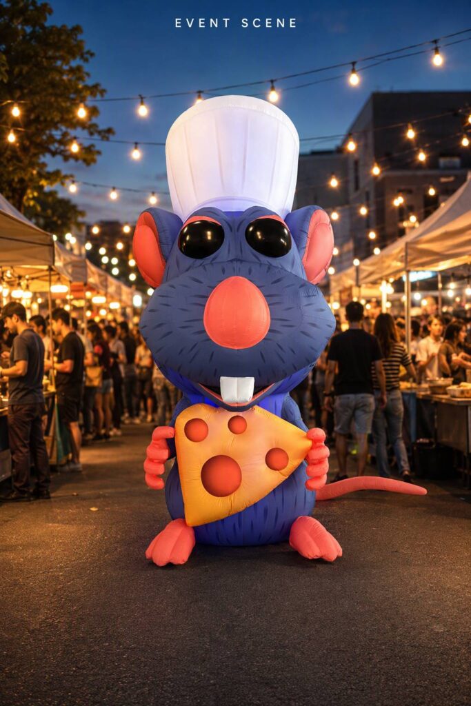 Giant Inflatable Chef Mouse Mascot with Cheese for Restaurant Promotion插图1 Giant Inflatable Chef Mouse Mascot with Cheese for Restaurant Promotion