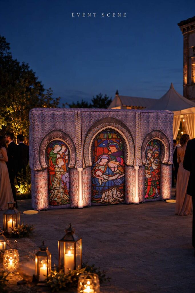 Giant Inflatable Cathedral Facade Backdrop with Stained Glass Print for Event Stage