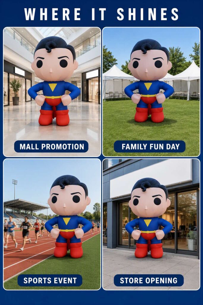 Giant Inflatable Superhero Mascot for Mall Event and Sports Promotion插图1 Giant Inflatable Superhero Mascot for Mall Event and Sports Promotion