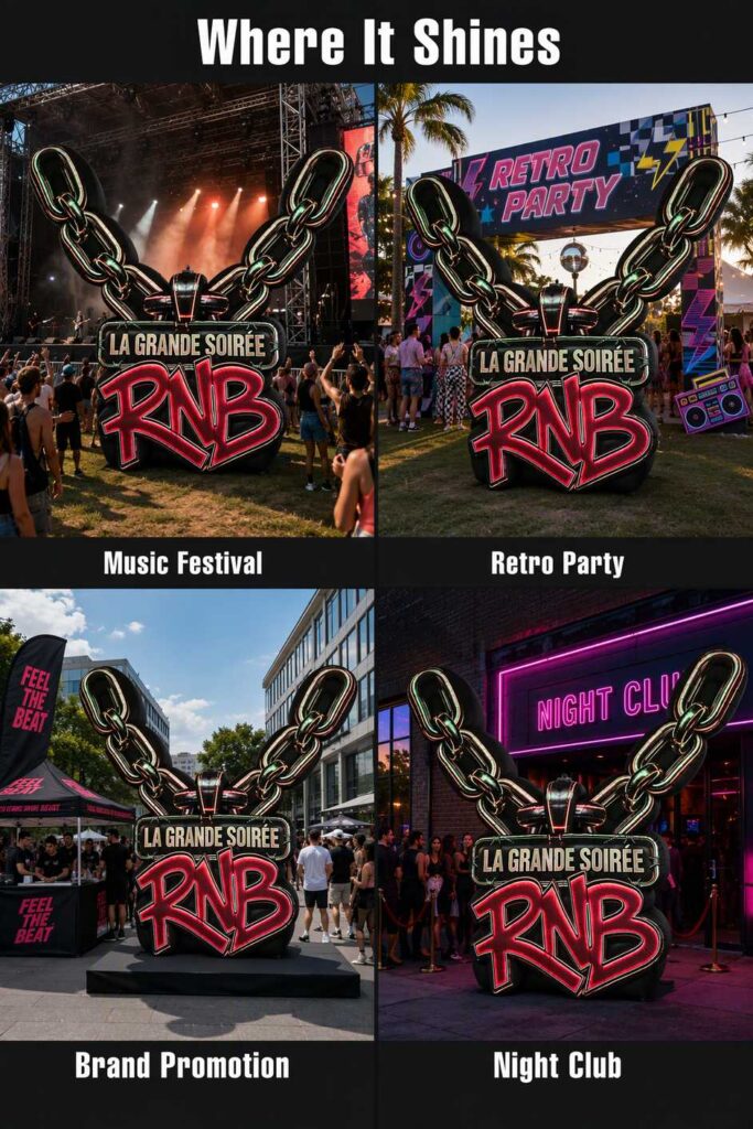 Custom Inflatable Chain Sign with Neon Effect Print for Event Stage Backdrop Decoration