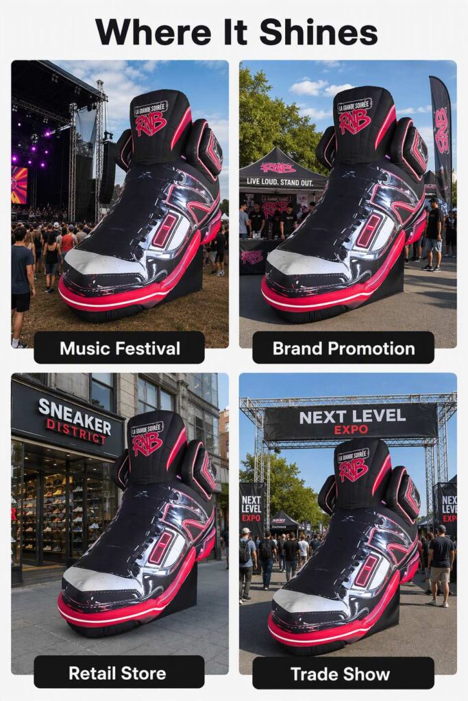 Giant Inflatable Sneaker Prop High Top Basketball Shoe for Retail Store Display插图2 Giant Inflatable Sneaker Prop High Top Basketball Shoe for Retail Store Display