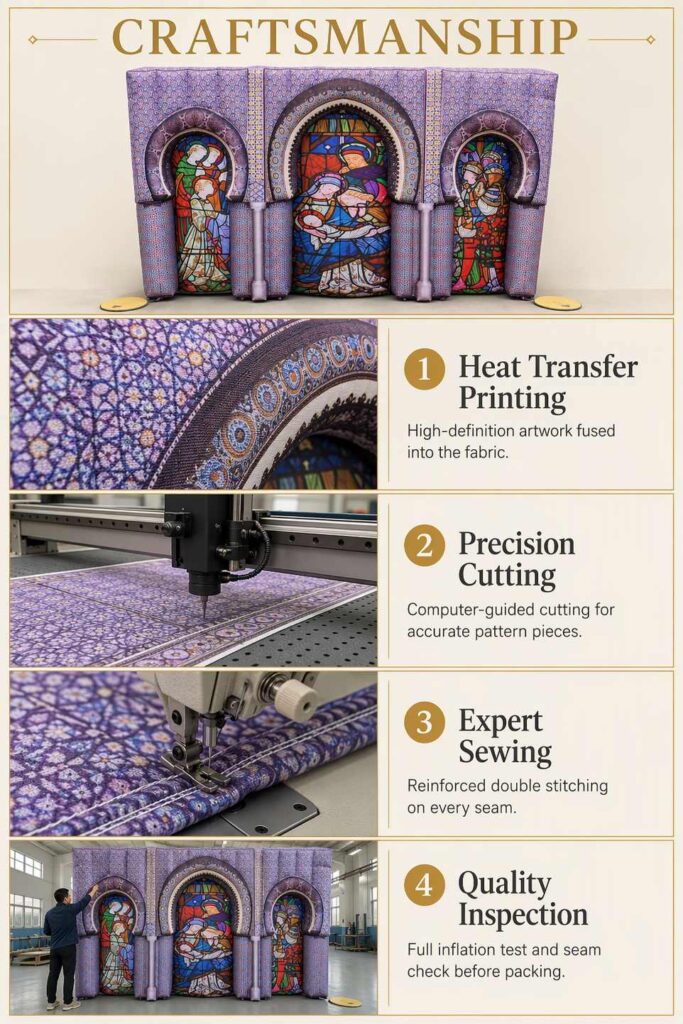 Giant Inflatable Cathedral Facade Backdrop with Stained Glass Print for Event Stage