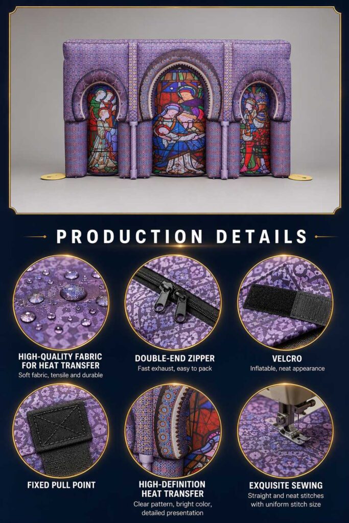Giant Inflatable Cathedral Facade Backdrop with Stained Glass Print for Event Stage
