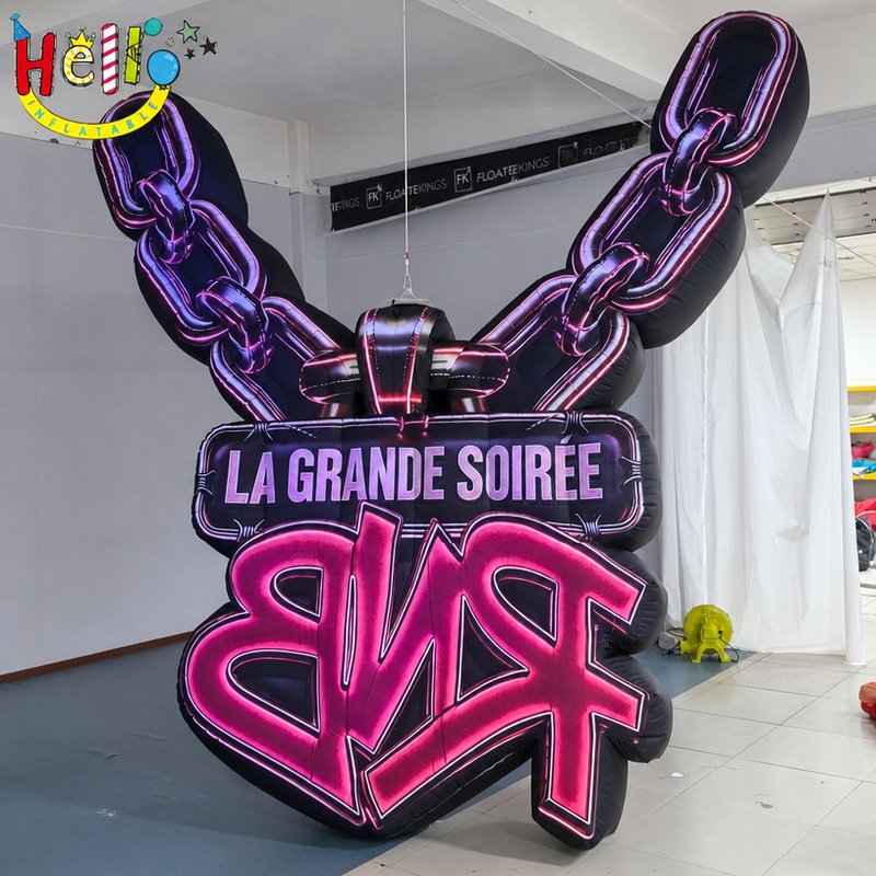 Custom Inflatable Chain Sign with Neon Effect Print for Event Stage Backdrop Decoration