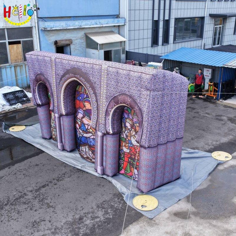 Giant Inflatable Cathedral Facade Backdrop with Stained Glass Print for Event Stage