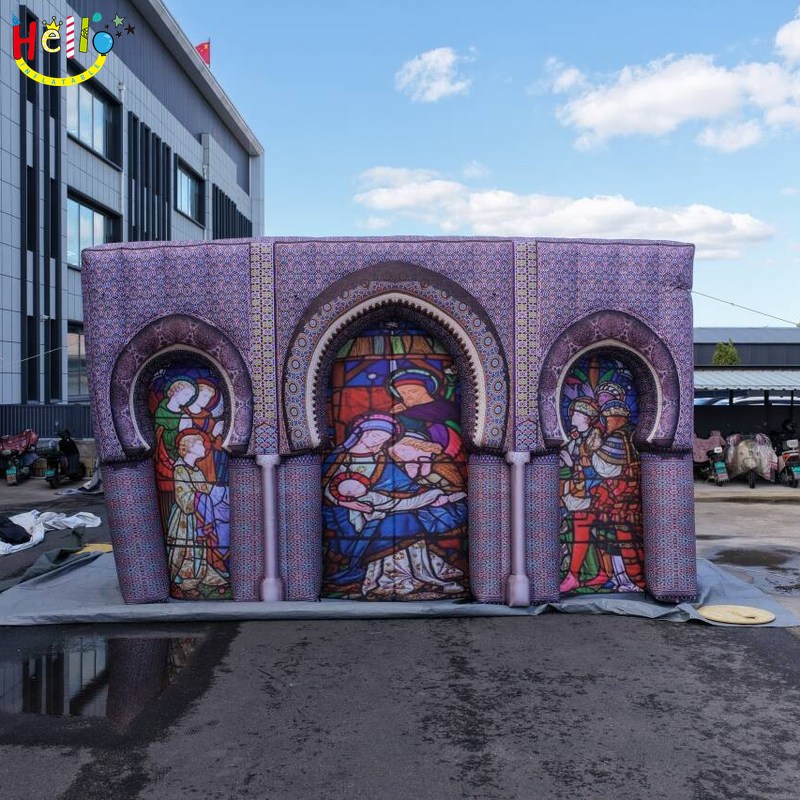 Giant Inflatable Cathedral Facade Backdrop with Stained Glass Print for Event Stage